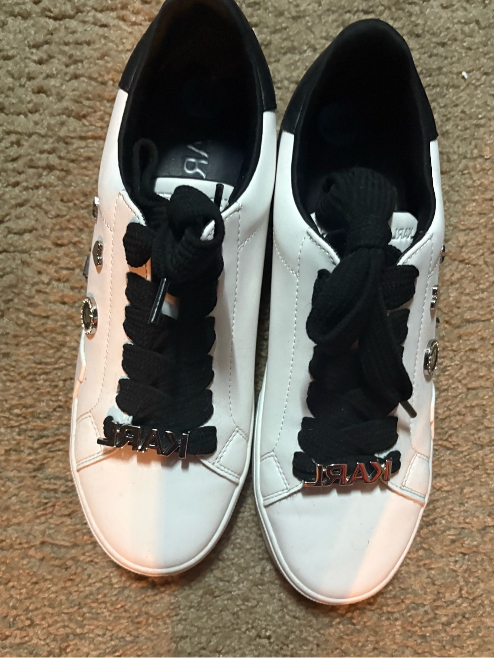 Karl Lagerfeld White Sneakers with Black Accents and Logo Hardware